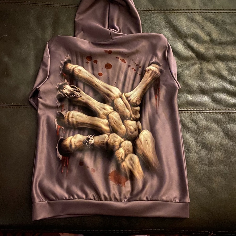NEW Men L Hoodie Skull Bones Thru Body Metal Punk